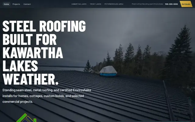 Local service website proof preview used to explain focused landing page structure.