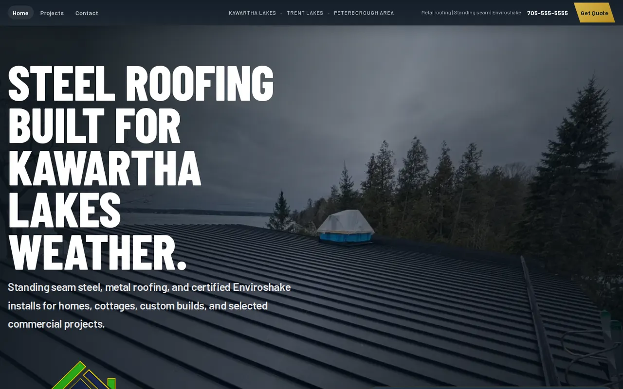 Screenshot of the Bulger Steel Roofing proof build hero section.