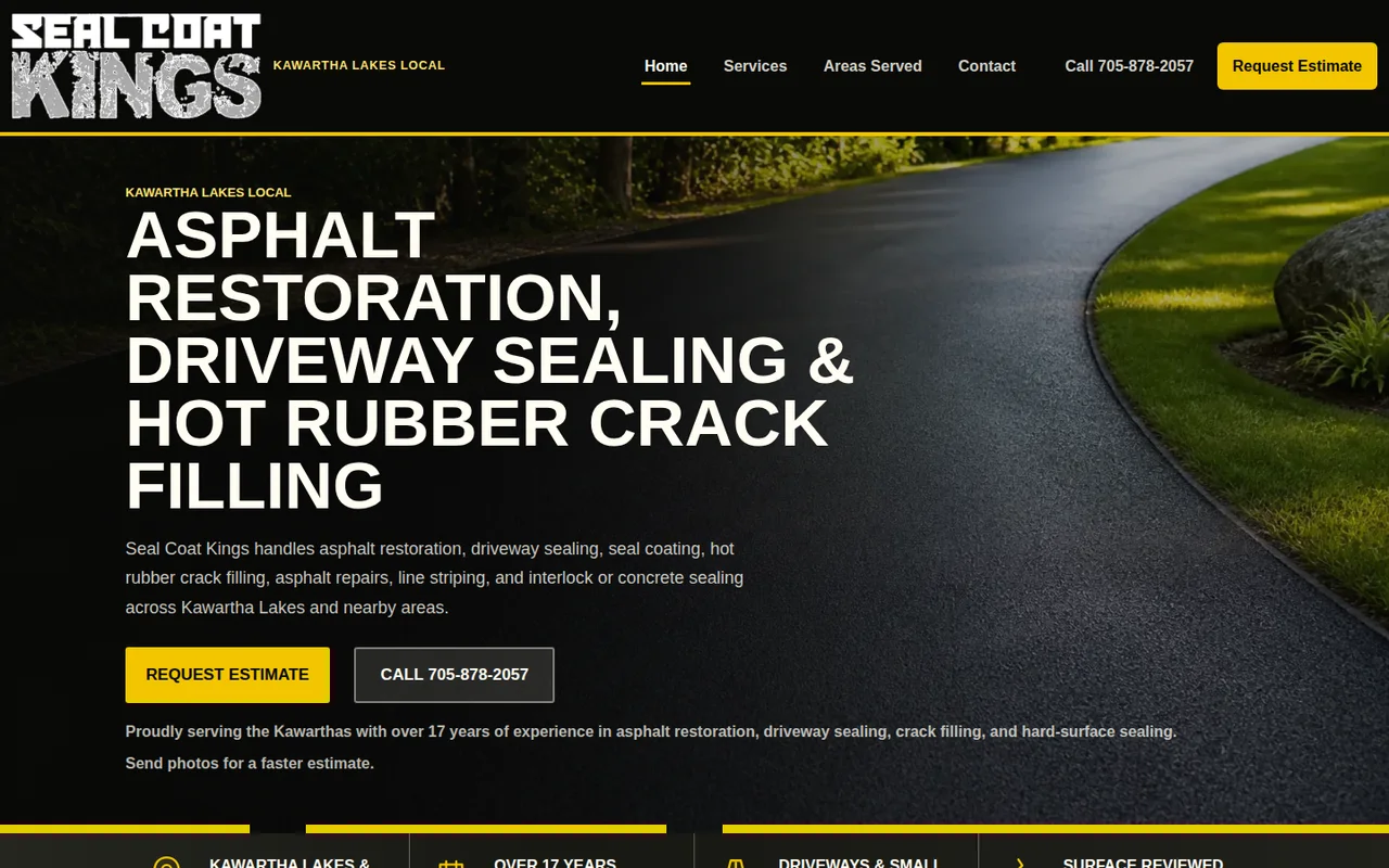 Current Seal Coat Kings live homepage for asphalt restoration and driveway sealing.