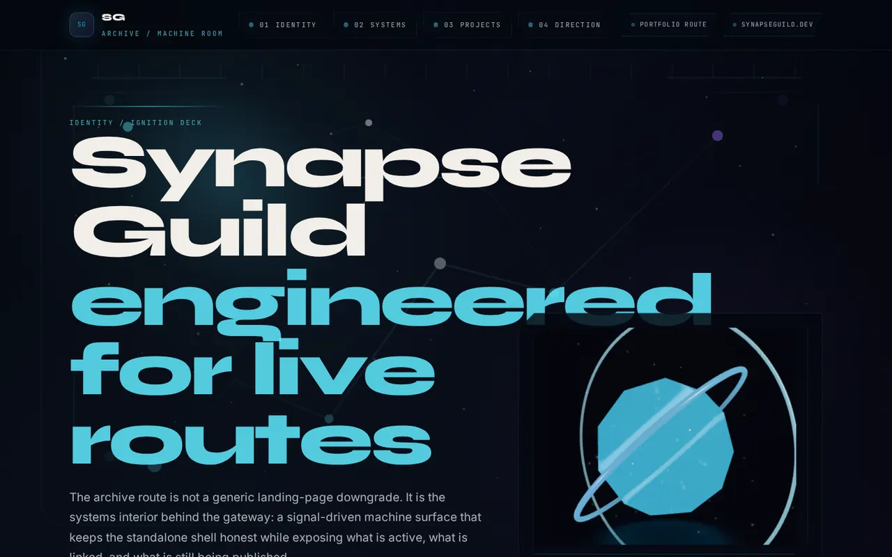 Screenshot of the Synapse Guild archive portfolio proof route.